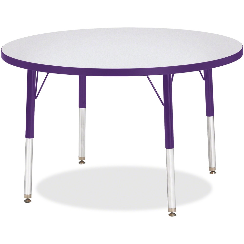 JNT6488JCE004 - Let children safely work on their favorite arts and crafts on this round activity table. Freckled gray laminate is durable and features an easy-to-clean surface. TRUEdge is permanently thermo-fused to the edges to prevent chipping. Extra-safe, dual-screw steel legs allow you to easily adjust the height of the table. Powder-coated, adjustable legs can be repositioned in 1" increments to provide maximum comfort for children. Leg guides reduce squeaks, prevent snags and eliminate rusting.