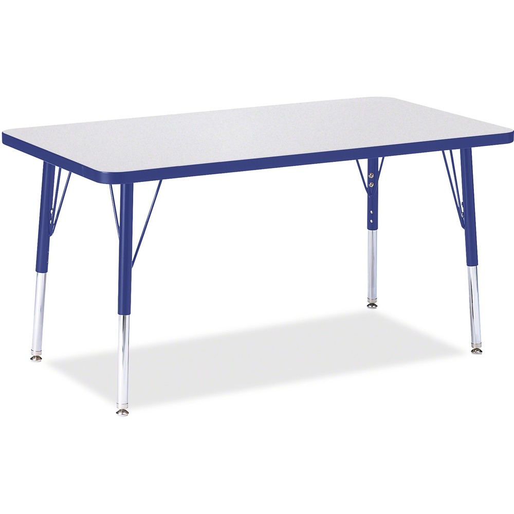 JNT6478JCE003 - Let children safely work on their favorite arts and crafts on this rectangular activity table. Laminate is durable and features an easy-to-clean surface. TRUEdge is permanently thermo-fused to the edges to prevent them from chipping. Extra-safe, dual-screw steel legs allow you to easily adjust the height of the table. Powder-coated, adjustable legs can be repositioned in 1" increments to provide maximum comfort for children. Leg guides reduce squeaks, prevent snags and eliminate rusting.