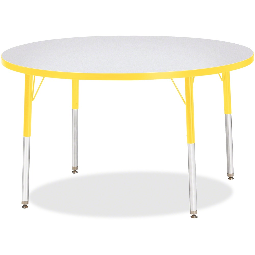JNT6468JCE007 - Let children safely work on their favorite arts and crafts on this round activity table. Freckled gray laminate is durable and features an easy-to-clean surface. TRUEdge is permanently thermo-fused to the edges to prevent chipping. Extra-safe, dual-screw steel legs allow you to easily adjust the height of the table. Powder-coated, adjustable legs can be repositioned in 1" increments to provide maximum comfort for children. Leg guides reduce squeaks, prevent snags and eliminate rusting.