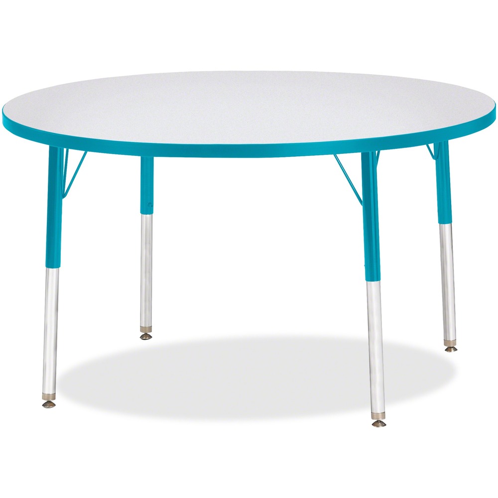 JNT6468JCE005 - Let children safely work on their favorite arts and crafts on this round activity table. Freckled gray laminate is durable and features an easy-to-clean surface. TRUEdge is permanently thermo-fused to the edges to prevent chipping. Extra-safe, dual-screw steel legs allow you to easily adjust the height of the table. Powder-coated, adjustable legs can be repositioned in 1" increments to provide maximum comfort for children. Leg guides reduce squeaks, prevent snags and eliminate rusting.