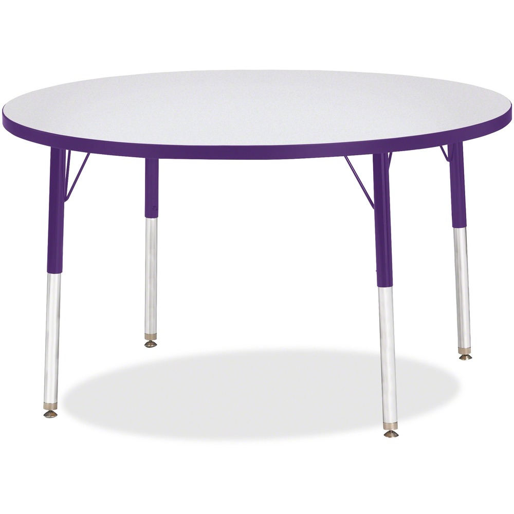JNT6468JCE004 - Let children safely work on their favorite arts and crafts on this round activity table. Freckled gray laminate is durable and features an easy-to-clean surface. TRUEdge is permanently thermo-fused to the edges to prevent chipping. Extra-safe, dual-screw steel legs allow you to easily adjust the height of the table. Powder-coated, adjustable legs can be repositioned in 1" increments to provide maximum comfort for children. Leg guides reduce squeaks, prevent snags and eliminate rusting.