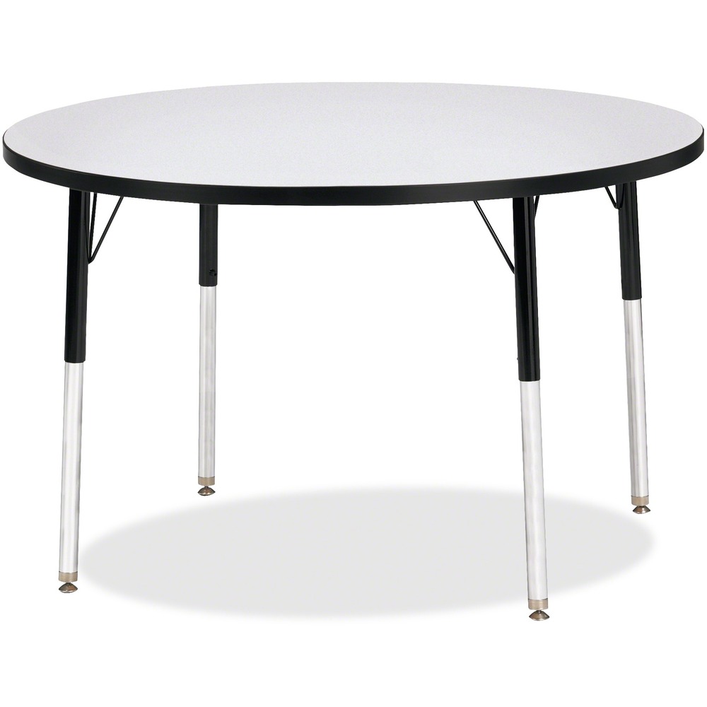 JNT6468JCA180 - Round activity table for adults is perfectly sized to let you work comfortably. Laminate is durable and features an easy-to-clean surface. TRUEdge is permanently thermo-fused to the edges to prevent chipping. Extra-safe, dual-screw steel legs allow you to easily adjust the height of the table. Powder-coated, adjustable legs can be repositioned in 1" increments to provide maximum comfort. Leg guides reduce squeaks, prevent snags and eliminate rusting.