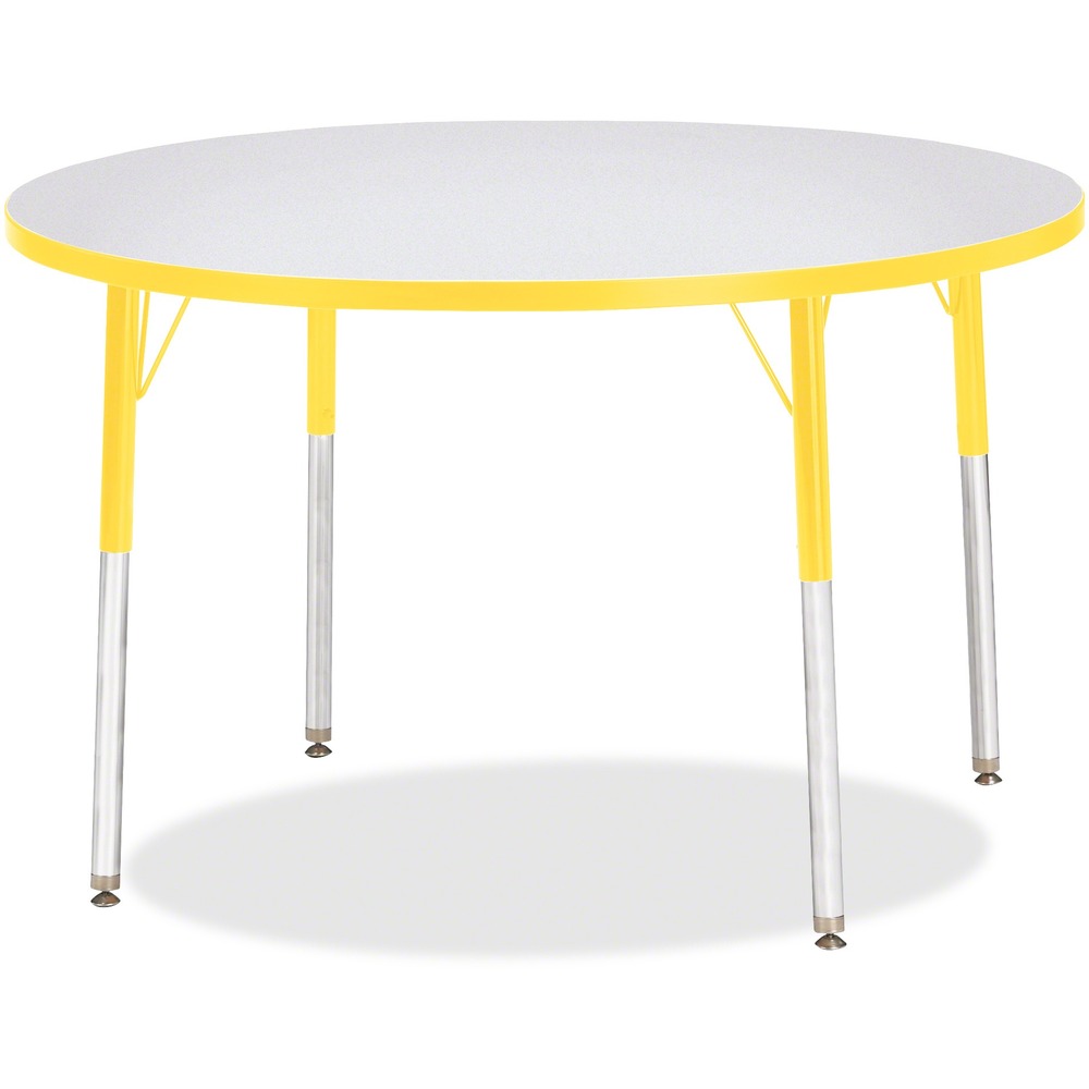 JNT6468JCA007 - Round activity table for adults is perfectly sized to let you work comfortably. Laminate is durable and features an easy-to-clean surface. TRUEdge is permanently thermo-fused to the edges to prevent chipping. Extra-safe, dual-screw steel legs allow you to easily adjust the height of the table. Powder-coated, adjustable legs can be repositioned in 1" increments to provide maximum comfort. Leg guides reduce squeaks, prevent snags and eliminate rusting.