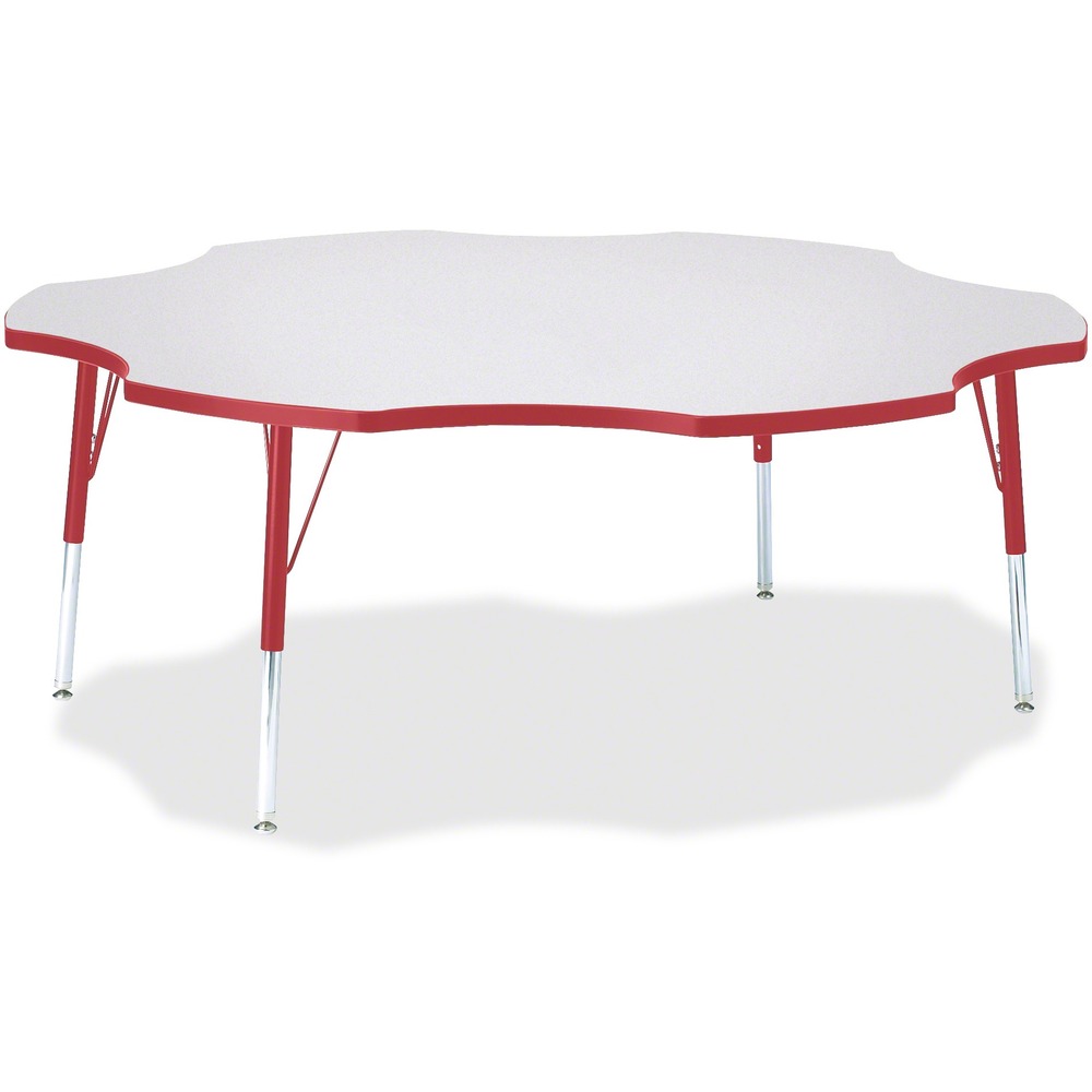 JNT6458JCE008 - This six-leaf activity table provides the perfect seating arrangement for up to six children. Durable laminate features an easy-to-clean surface. TRUEdge is permanently thermo-fused to the edges to prevent chipping. Extra-safe, dual-screw steel legs allow you to easily adjust the height of the table. Powder-coated, adjustable legs can be repositioned in 1" increments to provide maximum comfort for children. Leg guides reduce squeaks, prevent snags and eliminate rusting.