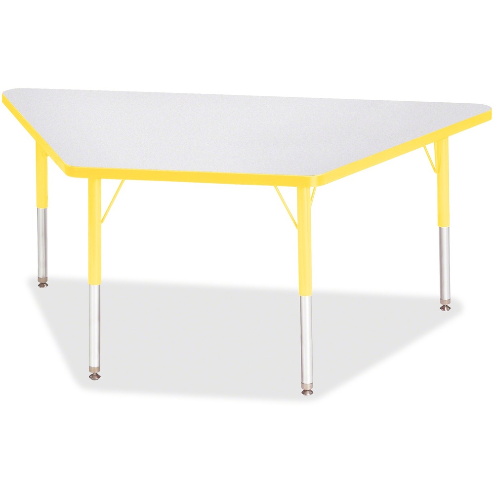 JNT6443JCE007 - Trapezoid-shaped activity table is perfect for elementary students. Multiple trapezoid tables can be conveniently arranged in an assortment of configurations to accommodate any space. Durable laminate features an easy-to-clean surface. TRUEdge is permanently thermo-fused to the edges to prevent chipping. Extra-safe, dual-screw steel legs allow you to easily adjust the height of the table. Powder-coated, adjustable legs can be repositioned in 1" increments to provide maximum comfort for children. Leg guides reduce squeaks, prevent snags and eliminate rusting.