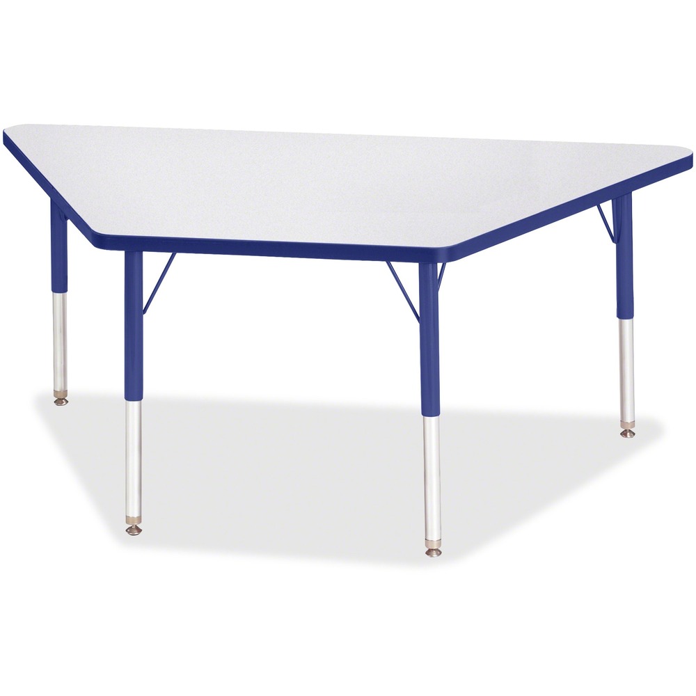 JNT6443JCE003 - Trapezoid-shaped activity table is perfect for elementary students. Multiple trapezoid tables can be conveniently arranged in an assortment of configurations to accommodate any space. Durable laminate features an easy-to-clean surface. TRUEdge is permanently thermo-fused to the edges to prevent chipping. Extra-safe, dual-screw steel legs allow you to easily adjust the height of the table. Powder-coated, adjustable legs can be repositioned in 1" increments to provide maximum comfort for children. Leg guides reduce squeaks, prevent snags and eliminate rusting.