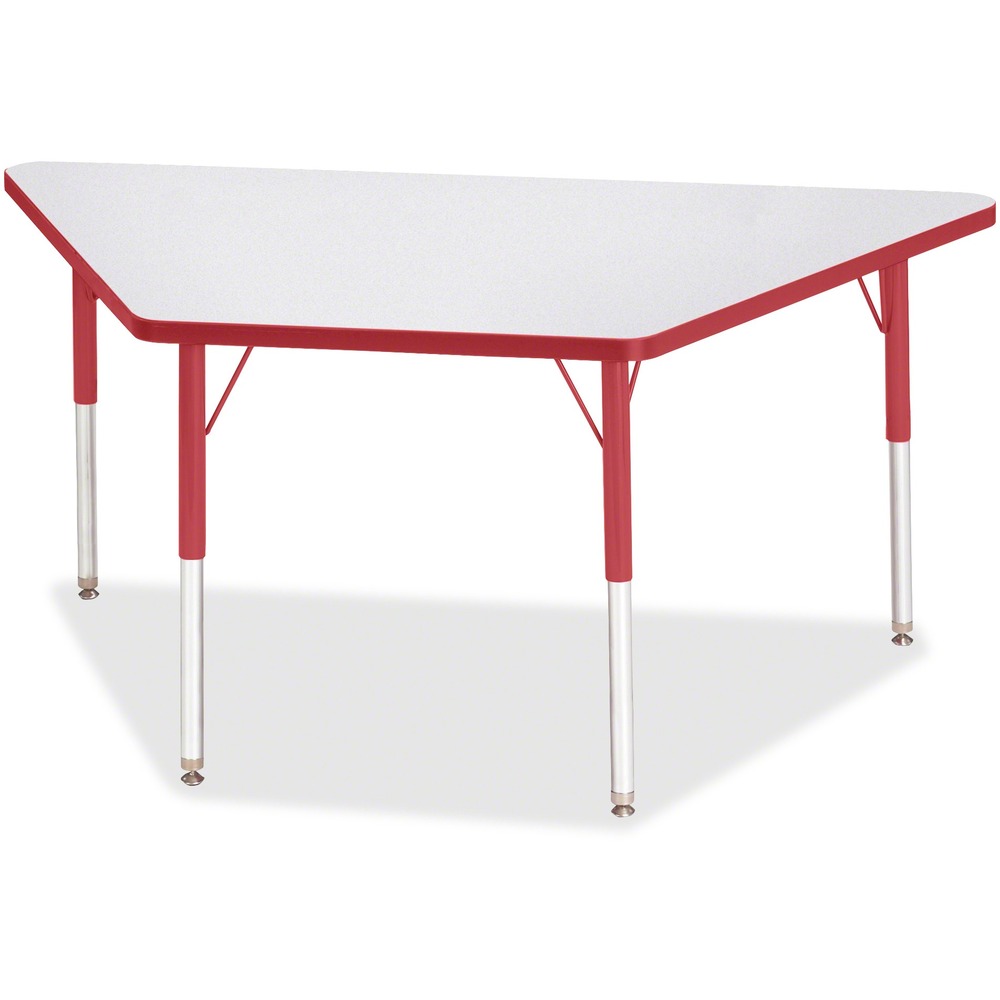 JNT6443JCA008 - Trapezoid-shaped activity table for adults is perfectly sized to let you work comfortably. Multiple trapezoid tables can be conveniently arranged in an assortment of configurations to accommodate any space. Durable laminate features an easy-to-clean surface. TRUEdge is permanently thermo-fused to the edges to prevent chipping. Extra-safe, dual-screw steel legs allow you to easily adjust the height of the table. Powder-coated, adjustable legs can be repositioned in 1" increments to provide maximum comfort. Leg guides reduce squeaks, prevent snags and eliminate rusting.