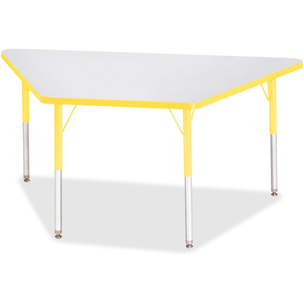 JNT6443JCA007 - Trapezoid-shaped activity table for adults is perfectly sized to let you work comfortably. Multiple trapezoid tables can be conveniently arranged in an assortment of configurations to accommodate any space. Durable laminate features an easy-to-clean surface. TRUEdge is permanently thermo-fused to the edges to prevent chipping. Extra-safe, dual-screw steel legs allow you to easily adjust the height of the table. Powder-coated, adjustable legs can be repositioned in 1" increments to provide maximum comfort. Leg guides reduce squeaks, prevent snags and eliminate rusting.