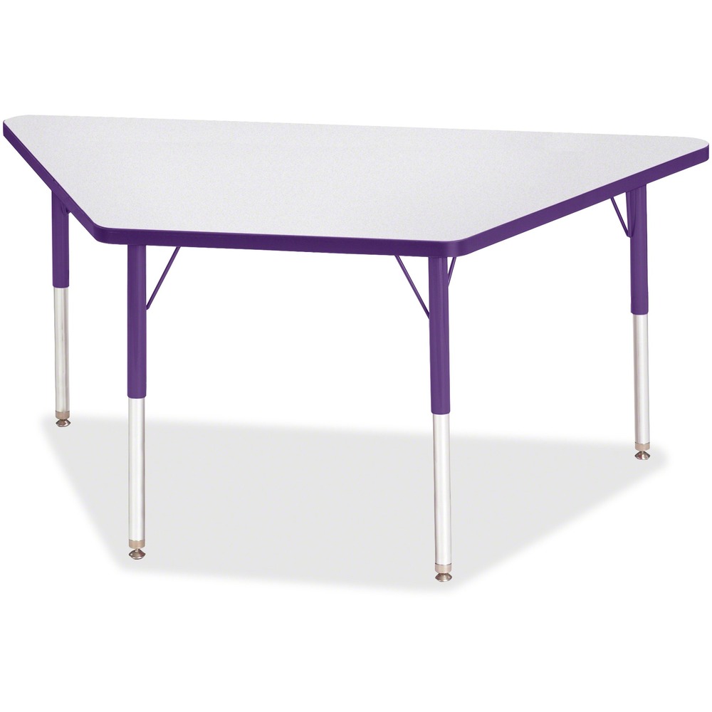 JNT6443JCA004 - Trapezoid-shaped activity table for adults is perfectly sized to let you work comfortably. Multiple trapezoid tables can be conveniently arranged in an assortment of configurations to accommodate any space. Durable laminate features an easy-to-clean surface. TRUEdge is permanently thermo-fused to the edges to prevent chipping. Extra-safe, dual-screw steel legs allow you to easily adjust the height of the table. Powder-coated, adjustable legs can be repositioned in 1" increments to provide maximum comfort. Leg guides reduce squeaks, prevent snags and eliminate rusting.