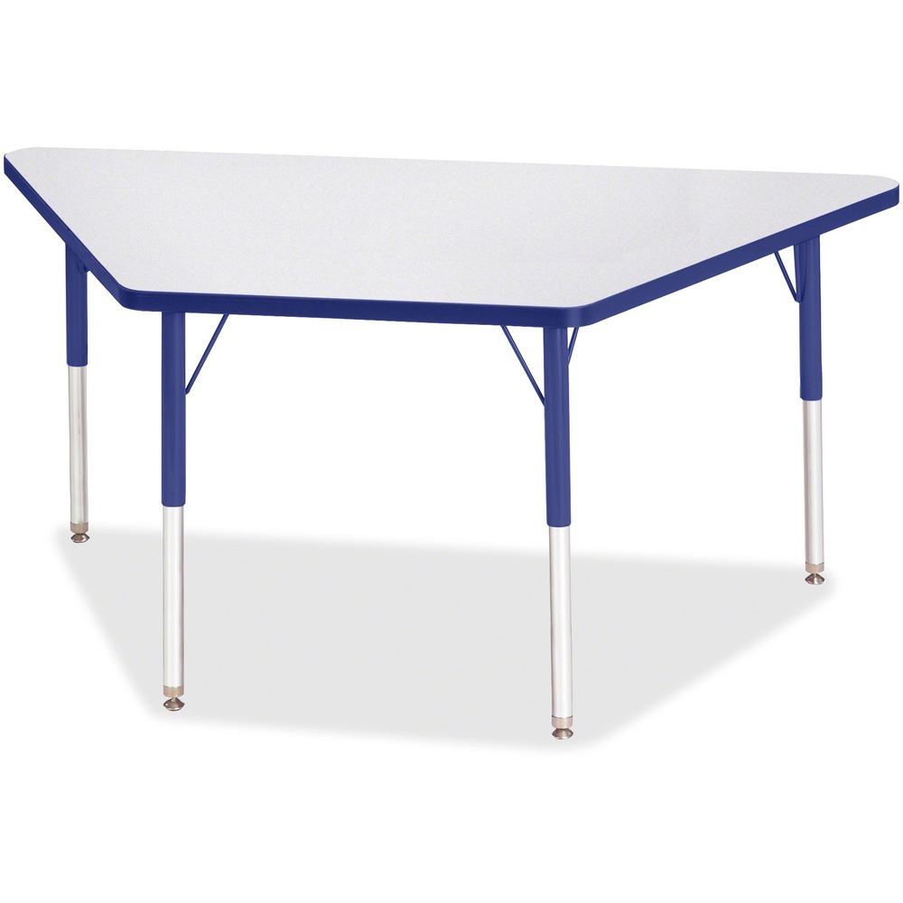 JNT6443JCA003 - Trapezoid-shaped activity table for adults is perfectly sized to let you work comfortably. Multiple trapezoid tables can be conveniently arranged in an assortment of configurations to accommodate any space. Durable laminate features an easy-to-clean surface. TRUEdge is permanently thermo-fused to the edges to prevent chipping. Extra-safe, dual-screw steel legs allow you to easily adjust the height of the table. Powder-coated, adjustable legs can be repositioned in 1" increments to provide maximum comfort. Leg guides reduce squeaks, prevent snags and eliminate rusting.