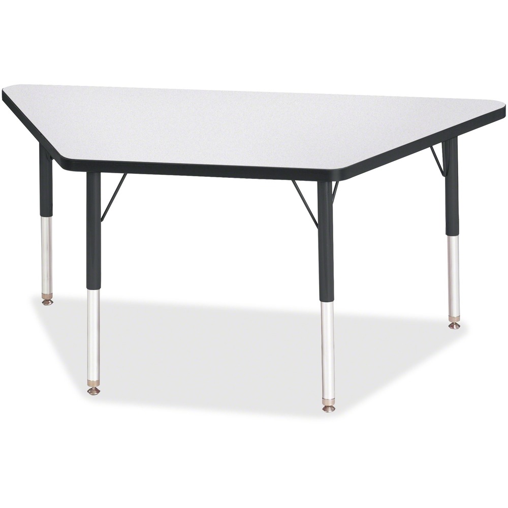 JNT6438JCE180 - Trapezoid-shaped activity table is perfect for elementary students. Multiple trapezoid tables can be conveniently arranged in an assortment of configurations to accommodate any space. Durable laminate features an easy-to-clean surface. TRUEdge is permanently thermo-fused to the edges to prevent chipping. Extra-safe, dual-screw steel legs allow you to easily adjust the height of the table. Powder-coated, adjustable legs can be repositioned in 1" increments to provide maximum comfort for children. Leg guides reduce squeaks, prevent snags and eliminate rusting.