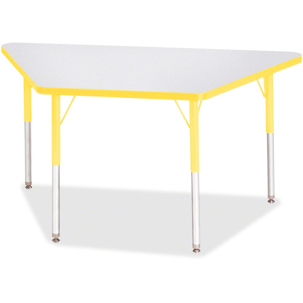 JNT6438JCA007 - Trapezoid-shaped activity table for adults is perfectly sized to let you work comfortably. Multiple trapezoid tables can be conveniently arranged in an assortment of configurations to accommodate any space. Durable laminate features an easy-to-clean surface. TRUEdge is permanently thermo-fused to the edges to prevent chipping. Extra-safe, dual-screw steel legs allow you to easily adjust the height of the table. Powder-coated, adjustable legs can be repositioned in 1" increments to provide maximum comfort. Leg guides reduce squeaks, prevent snags and eliminate rusting.