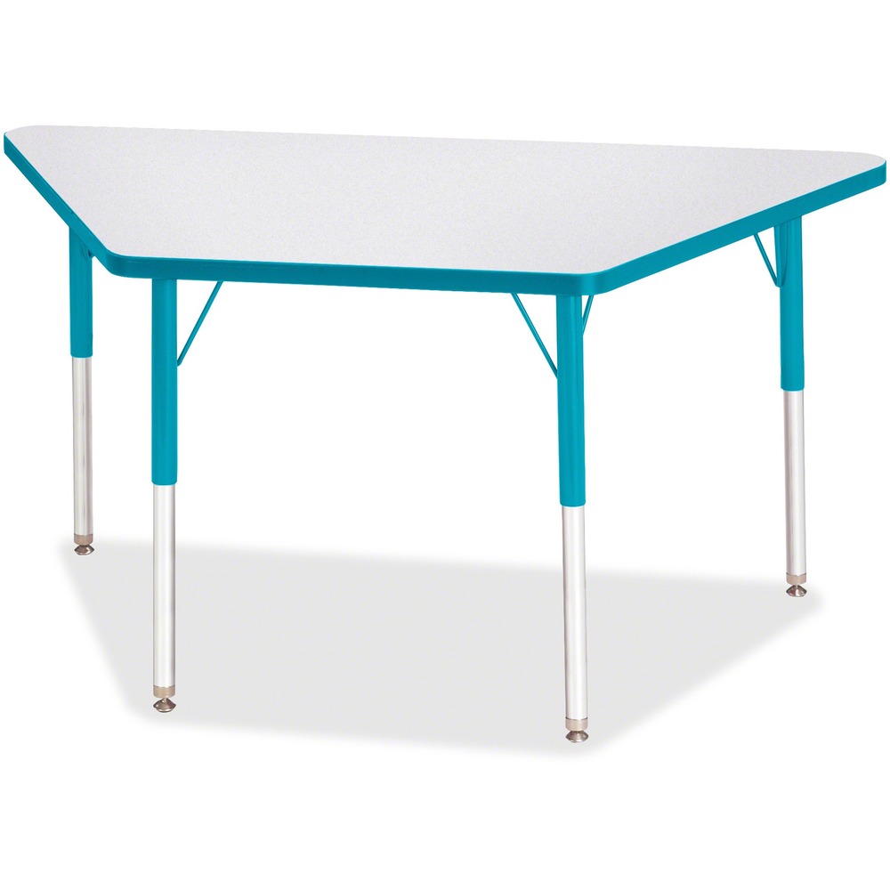 JNT6438JCA005 - Trapezoid-shaped activity table for adults is perfectly sized to let you work comfortably. Multiple trapezoid tables can be conveniently arranged in an assortment of configurations to accommodate any space. Durable laminate features an easy-to-clean surface. TRUEdge is permanently thermo-fused to the edges to prevent chipping. Extra-safe, dual-screw steel legs allow you to easily adjust the height of the table. Powder-coated, adjustable legs can be repositioned in 1" increments to provide maximum comfort. Leg guides reduce squeaks, prevent snags and eliminate rusting.