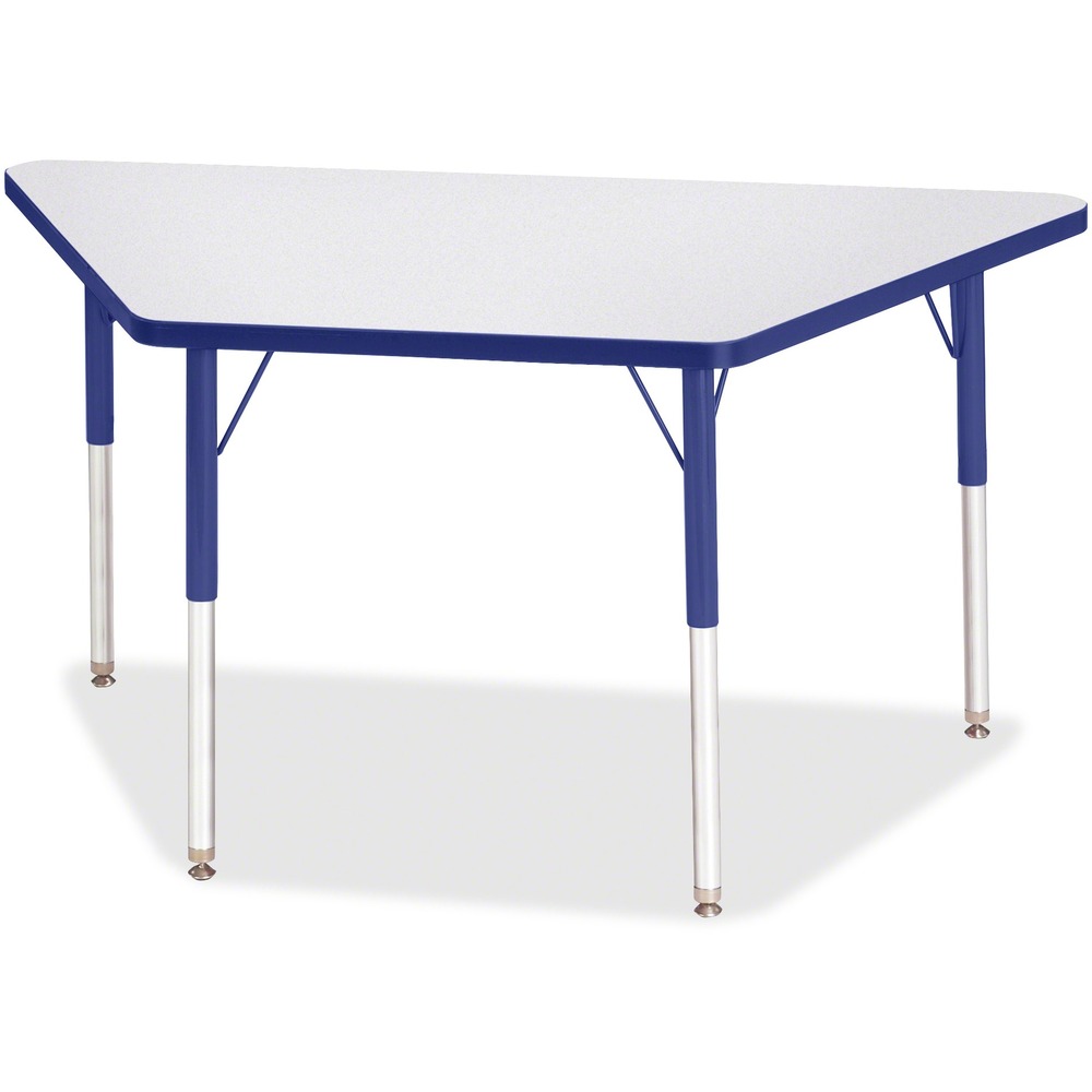 JNT6438JCA003 - Trapezoid-shaped activity table for adults is perfectly sized to let you work comfortably. Multiple trapezoid tables can be conveniently arranged in an assortment of configurations to accommodate any space. Durable laminate features an easy-to-clean surface. TRUEdge is permanently thermo-fused to the edges to prevent chipping. Extra-safe, dual-screw steel legs allow you to easily adjust the height of the table. Powder-coated, adjustable legs can be repositioned in 1" increments to provide maximum comfort. Leg guides reduce squeaks, prevent snags and eliminate rusting.
