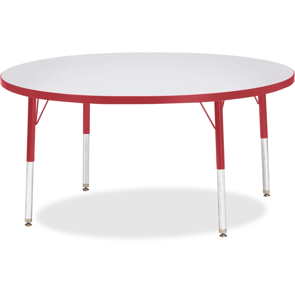 JNT6433JCE008 - Let children safely work on their favorite arts and crafts on this round activity table. Freckled gray laminate is durable and features an easy-to-clean surface. TRUEdge is permanently thermo-fused to the edges to prevent chipping. Extra-safe, dual-screw steel legs allow you to easily adjust the height of the table. Powder-coated, adjustable legs can be repositioned in 1" increments to provide maximum comfort for children. Leg guides reduce squeaks, prevent snags and eliminate rusting.