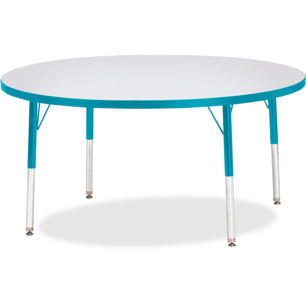JNT6433JCE005 - Let children safely work on their favorite arts and crafts on this round activity table. Freckled gray laminate is durable and features an easy-to-clean surface. TRUEdge is permanently thermo-fused to the edges to prevent chipping. Extra-safe, dual-screw steel legs allow you to easily adjust the height of the table. Powder-coated, adjustable legs can be repositioned in 1" increments to provide maximum comfort for children. Leg guides reduce squeaks, prevent snags and eliminate rusting.