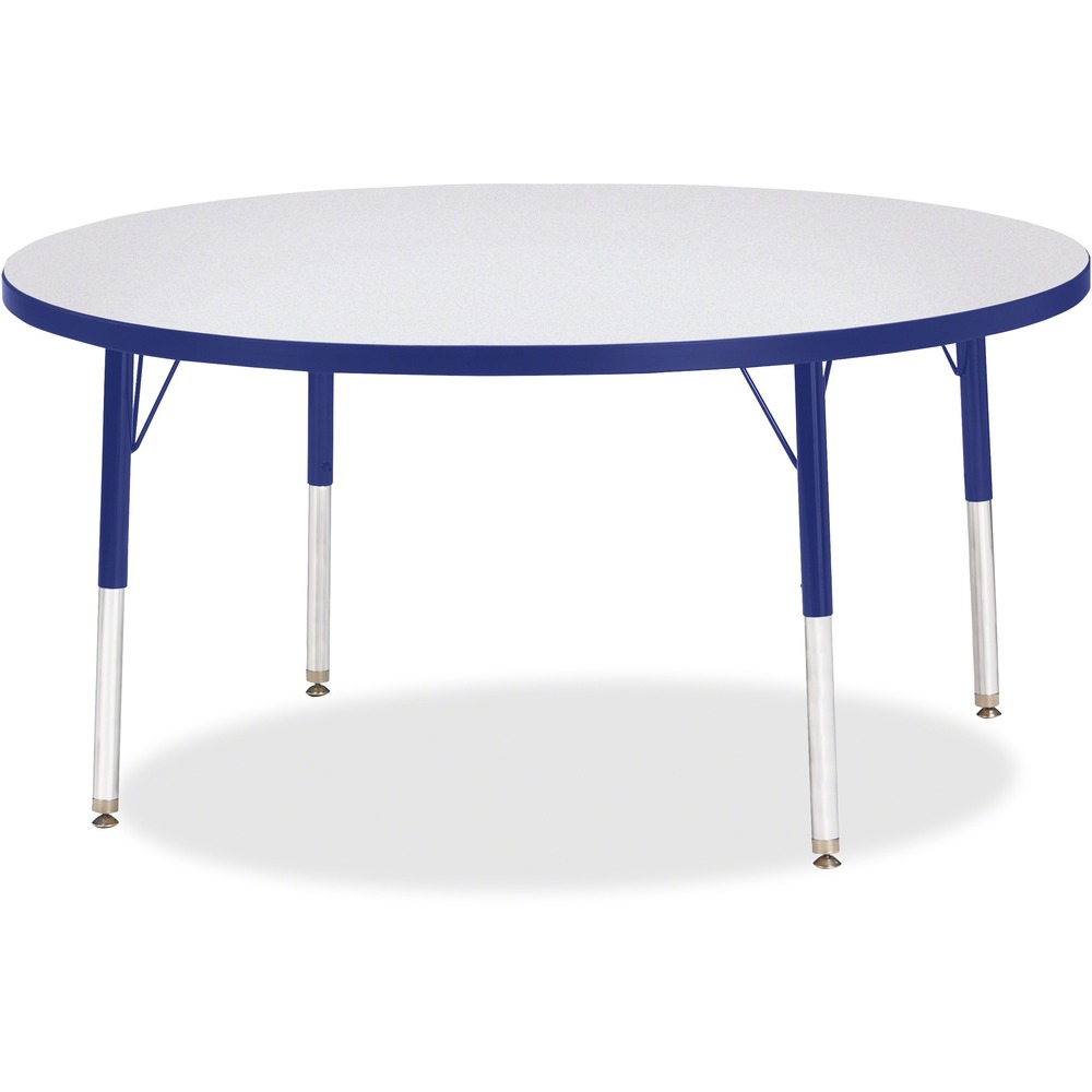 JNT6433JCE003 - Let children safely work on their favorite arts and crafts on this round activity table. Freckled gray laminate is durable and features an easy-to-clean surface. TRUEdge is permanently thermo-fused to the edges to prevent chipping. Extra-safe, dual-screw steel legs allow you to easily adjust the height of the table. Powder-coated, adjustable legs can be repositioned in 1" increments to provide maximum comfort for children. Leg guides reduce squeaks, prevent snags and eliminate rusting.