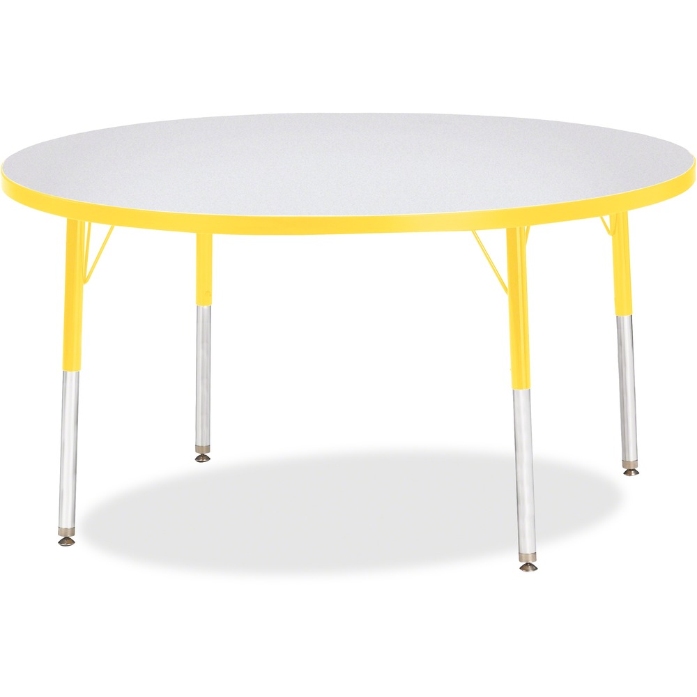 JNT6433JCA007 - Round activity table for adults is perfectly sized to let you work comfortably. Laminate is durable and features an easy-to-clean surface. TRUEdge is permanently thermo-fused to the edges to prevent chipping. Extra-safe, dual-screw steel legs allow you to easily adjust the height of the table. Powder-coated, adjustable legs can be repositioned in 1" increments to provide maximum comfort. Leg guides reduce squeaks, prevent snags and eliminate rusting.