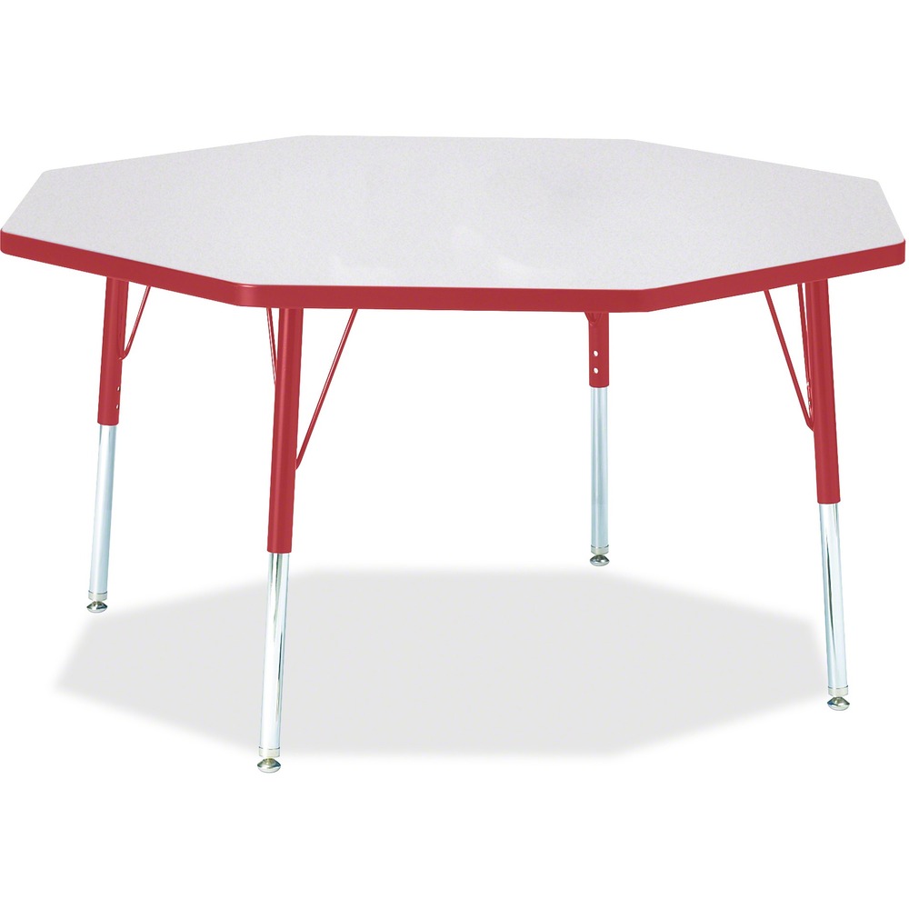 JNT6428JCE008 - Let children safely work on their favorite arts and crafts on this octagon activity table. Laminate is durable and features an easy-to-clean surface. TRUEdge is permanently thermo-fused to the edges to prevent chipping. Extra-safe, dual-screw steel legs allow you to easily adjust the height of the table. Powder-coated, adjustable legs can be repositioned in 1" increments to provide maximum comfort for children. Leg guides reduce squeaks, prevent snags and eliminate rusting.