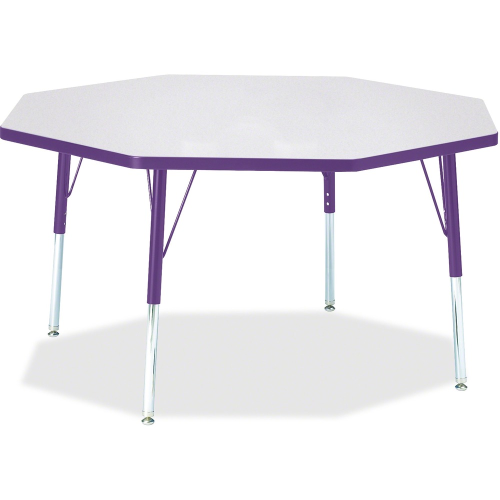 JNT6428JCE004 - Let children safely work on their favorite arts and crafts on this octagon activity table. Laminate is durable and features an easy-to-clean surface. TRUEdge is permanently thermo-fused to the edges to prevent chipping. Extra-safe, dual-screw steel legs allow you to easily adjust the height of the table. Powder-coated, adjustable legs can be repositioned in 1" increments to provide maximum comfort for children. Leg guides reduce squeaks, prevent snags and eliminate rusting.
