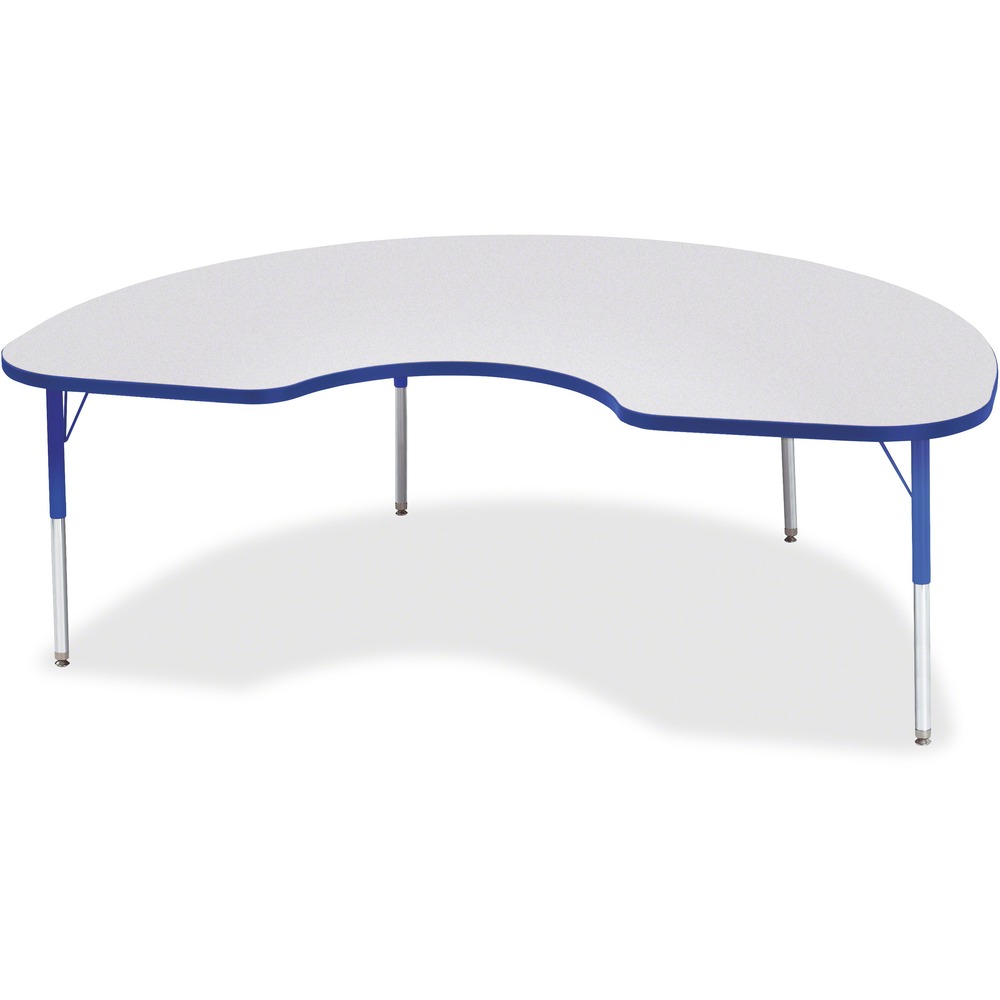 JNT6423JCE003 - Let children safely work on their favorite arts and crafts on this kidney-shaped activity table. Laminate is durable and features an easy-to-clean surface. TRUEdge is permanently thermo-fused to the edges to prevent chipping. Extra-safe, dual-screw steel legs allow you to easily adjust the height of the table. Powder-coated, adjustable legs can be repositioned in 1" increments to provide maximum comfort for children. Leg guides reduce squeaks, prevent snags and eliminate rusting.