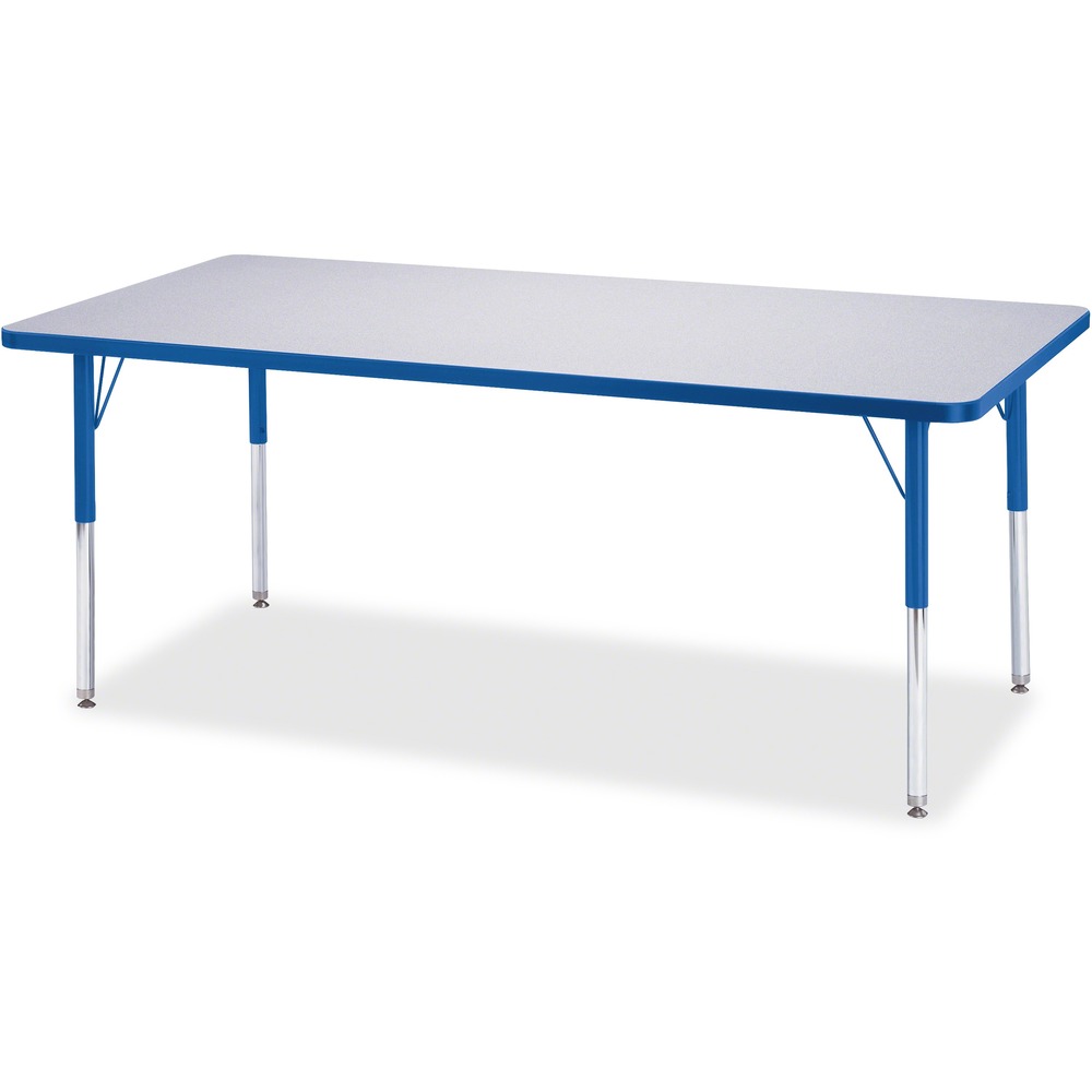 JNT6413JCE003 - Let children safely work on their favorite arts and crafts on this rectangular activity table. Freckled gray laminate is durable and features an easy-to-clean surface. TRUEdge is permanently thermo-fused to the edges to prevent chipping. Extra-safe, dual-screw steel legs allow you to easily adjust the height of the table. Powder-coated, adjustable legs can be repositioned in 1" increments to provide maximum comfort for children. Leg guides reduce squeaks, prevent snags and eliminate rusting.
