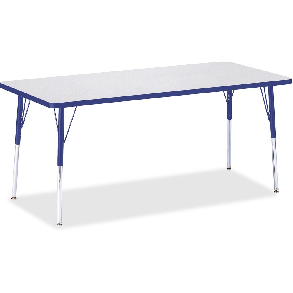 JNT6413JCA003 - Rectangular activity table for adults is perfectly sized to let you work comfortably. Laminate is durable and features an easy-to-clean surface. TRUEdge is permanently thermo-fused to the edges to prevent chipping. Extra-safe, dual-screw steel legs allow you to easily adjust the height of the table. Powder-coated, adjustable legs can be repositioned in 1" increments to provide maximum comfort. Leg guides reduce squeaks, prevent snags and eliminate rusting.