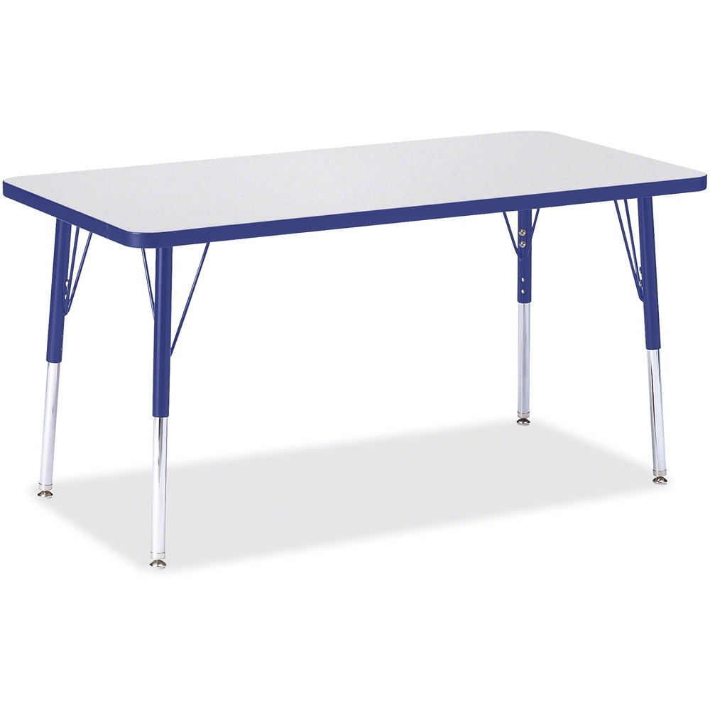 JNT6403JCA003 - Rectangular activity table for adults is perfectly sized to let you work comfortably. Laminate is durable and features an easy-to-clean surface. TRUEdge is permanently thermo-fused to the edges to prevent chipping. Extra-safe, dual-screw steel legs allow you to easily adjust the height of the table. Powder-coated, adjustable legs can be repositioned in 1" increments to provide maximum comfort. Leg guides reduce squeaks, prevent snags and eliminate rusting.