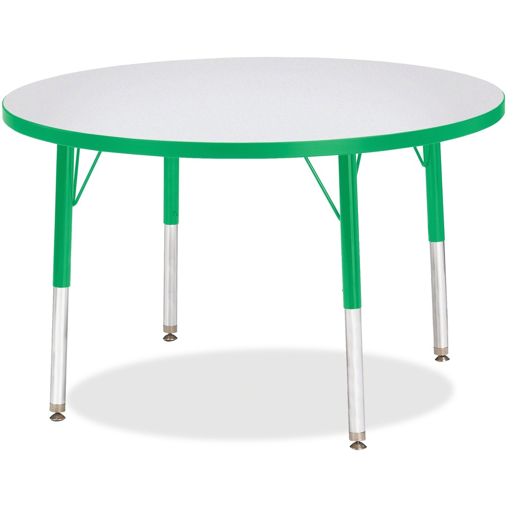 JNT6488JCE119 - Let children safely work on their favorite arts and crafts on this round activity table. Freckled gray laminate is durable and features an easy-to-clean surface. TRUEdge is permanently thermo-fused to the edges to prevent chipping. Extra-safe, dual-screw steel legs allow you to easily adjust the height of the table. Powder-coated, adjustable legs can be repositioned in 1" increments to provide maximum comfort for children. Leg guides reduce squeaks, prevent snags and eliminate rusting.