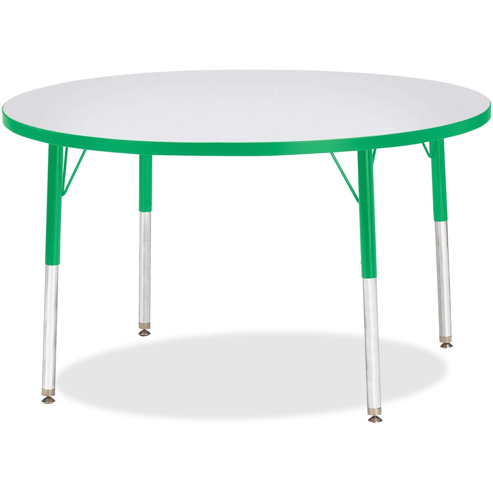 JNT6468JCE119 - Let children safely work on their favorite arts and crafts on this round activity table. Freckled gray laminate is durable and features an easy-to-clean surface. TRUEdge is permanently thermo-fused to the edges to prevent chipping. Extra-safe, dual-screw steel legs allow you to easily adjust the height of the table. Powder-coated, adjustable legs can be repositioned in 1" increments to provide maximum comfort for children. Leg guides reduce squeaks, prevent snags and eliminate rusting.