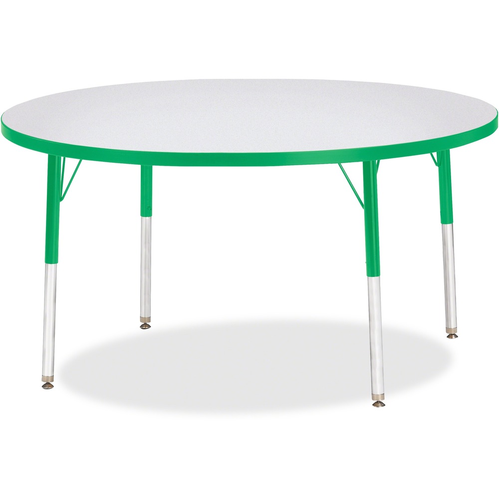JNT6433JCA119 - Round activity table for adults is perfectly sized to let you work comfortably. Laminate is durable and features an easy-to-clean surface. TRUEdge is permanently thermo-fused to the edges to prevent chipping. Extra-safe, dual-screw steel legs allow you to easily adjust the height of the table. Powder-coated, adjustable legs can be repositioned in 1" increments to provide maximum comfort. Leg guides reduce squeaks, prevent snags and eliminate rusting.