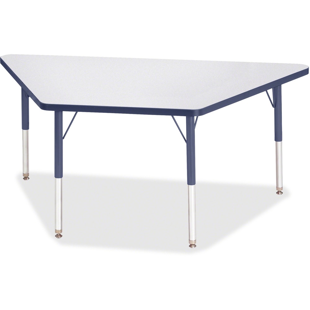 JNT6443JCE112 - Trapezoid-shaped activity table is perfect for elementary students. Multiple trapezoid tables can be conveniently arranged in an assortment of configurations to accommodate any space. Durable laminate features an easy-to-clean surface. TRUEdge is permanently thermo-fused to the edges to prevent chipping. Extra-safe, dual-screw steel legs allow you to easily adjust the height of the table. Powder-coated, adjustable legs can be repositioned in 1" increments to provide maximum comfort for children. Leg guides reduce squeaks, prevent snags and eliminate rusting.