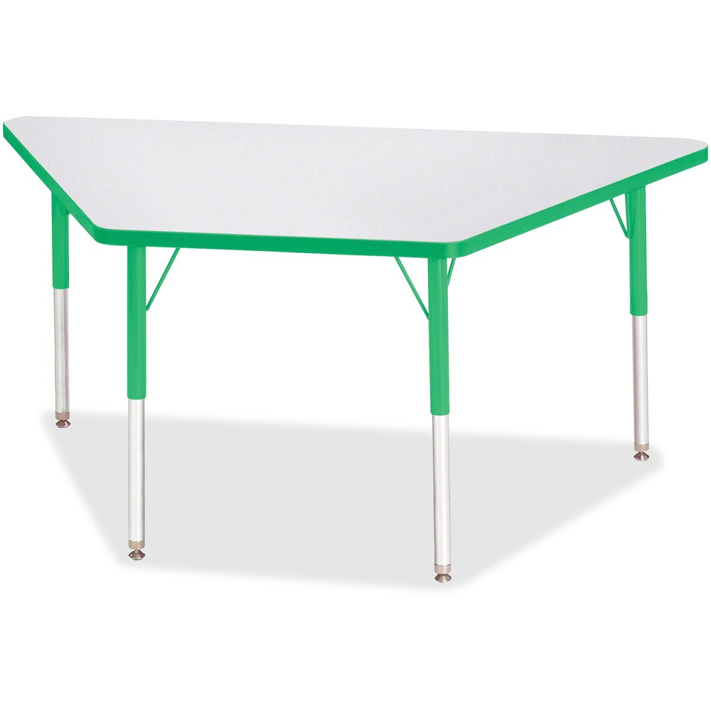 JNT6443JCA119 - Trapezoid-shaped activity table for adults is perfectly sized to let you work comfortably. Multiple trapezoid tables can be conveniently arranged in an assortment of configurations to accommodate any space. Durable laminate features an easy-to-clean surface. TRUEdge is permanently thermo-fused to the edges to prevent chipping. Extra-safe, dual-screw steel legs allow you to easily adjust the height of the table. Powder-coated, adjustable legs can be repositioned in 1" increments to provide maximum comfort. Leg guides reduce squeaks, prevent snags and eliminate rusting.