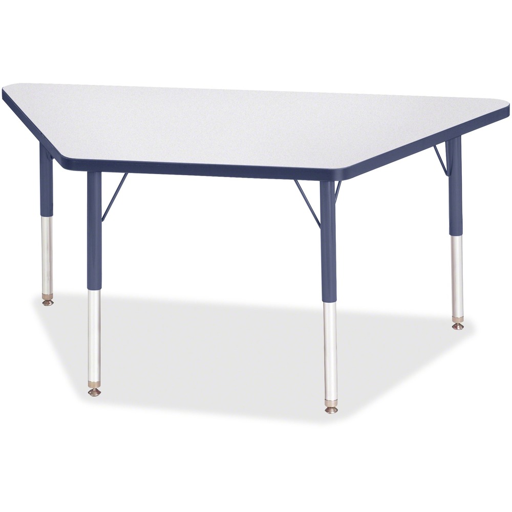 JNT6438JCE112 - Trapezoid-shaped activity table is perfect for elementary students. Multiple trapezoid tables can be conveniently arranged in an assortment of configurations to accommodate any space. Durable laminate features an easy-to-clean surface. TRUEdge is permanently thermo-fused to the edges to prevent chipping. Extra-safe, dual-screw steel legs allow you to easily adjust the height of the table. Powder-coated, adjustable legs can be repositioned in 1" increments to provide maximum comfort for children. Leg guides reduce squeaks, prevent snags and eliminate rusting.