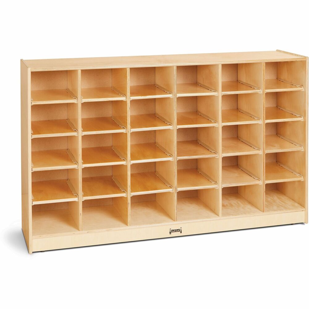 JNT0430JC - 30-cubby storage unit without bins encourages an organized classroom. MAXBrackets allow the unit to be moved effortlessly from room to room without causing stress on the wheels and brackets. Wheels are made of hard rubber and won't leave black marks on your floor. Durable laminate features an easy-to-clean surface. Dowel-pin construction prevents weakening at the joints. Ultraviolet acrylic coating is durable and resists yellowing over time. KYDZSafe rounded edges allow children to play safely without getting hurt by sharp edges or corners. Kickplate prevents children from losing small items underneath.