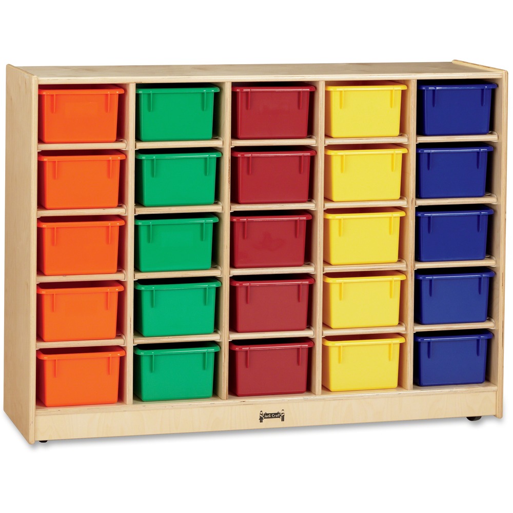JNT0426JC - 25-cubbie mobile storage unit with bins encourages an organized classroom. Dowel-pin construction prevents weakening at the joints. Ultraviolet acrylic coating is durable and resists yellowing over time. MAXBrackets allow the art center to be moved easily from room to room without causing stress on the wheels and brackets. Wheels are made of hard rubber and won't leave black marks on your floor. KYDZSafe rounded edges allow children to play safely without getting hurt by sharp edges or corners. Kickplate prevents children from losing small items underneath.