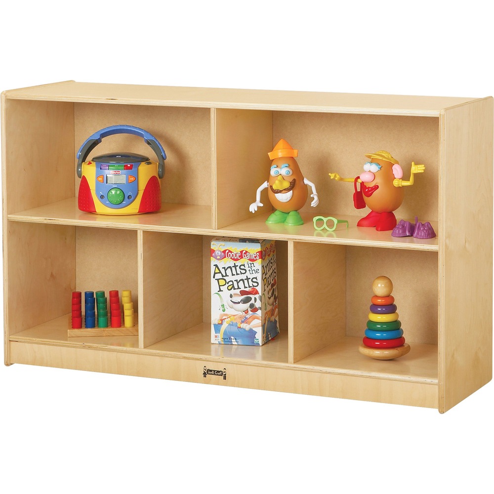 JNT0392JC - Low, single mobile storage unit is designed with smaller children in mind. Spacious, open compartments can hold a 340-piece set of unit blocks. Kickplates prevent toe and finger pinching. Small objects can't get underneath. Storage unit is made of Baltic birch plywood for sturdy, light-duty storage. Construction employs the dowel-pin technique, increasing already-noteworthy strength. This design leaves the thickness of the material intact where most of the stress occurs. Caster brackets add triangular strength to corners where stress also occurs.