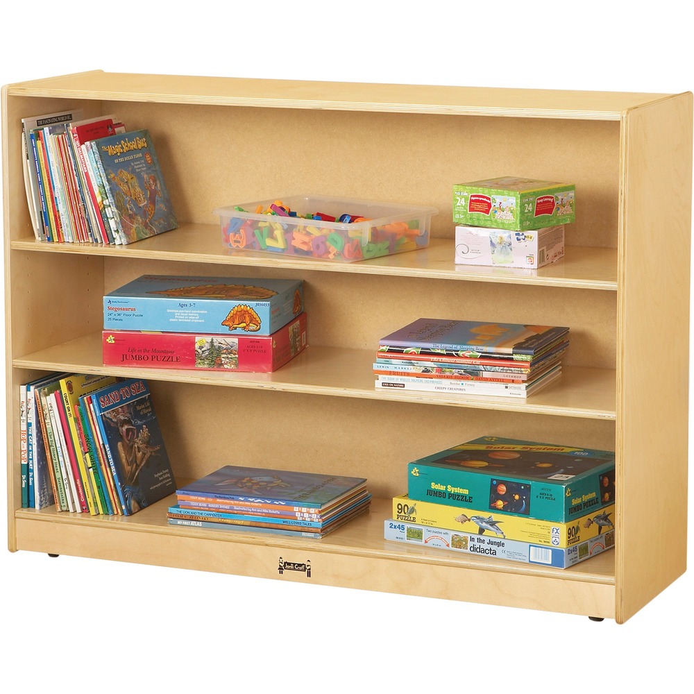 JNT0769JC - Mobile bookcase features two adjustable shelves that make storing books, games and puzzles a snap. Kickplates prevent toe and finger pinching. Small objects can't get underneath. Caster brackets add triangular strength to corners where most stress occurs. Bookcase is made of Baltic birch plywood for sturdy, light-duty storage. Construction employs the dowel-pin technique, increasing already-noteworthy strength. This design leaves the thickness of the material intact where most of the stress occurs. Easy-to-clean finish is as tough as the coating used on gym floors, resists stains and won't yellow.