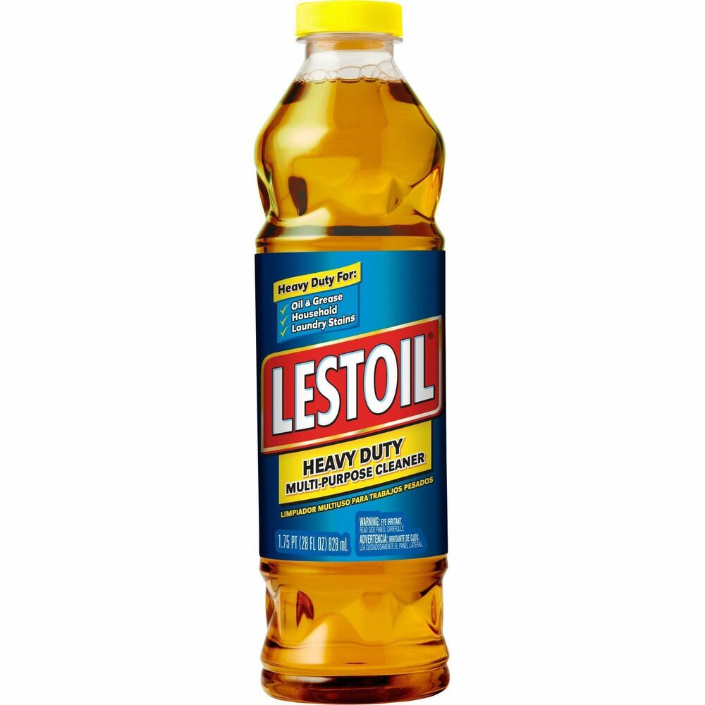 CLO33910 - Lestoil Heavy Duty Multi-Purpose Cleaner helps you tackle the most stubborn stains, inside and out. This heavily concentrated cleaner powers through water-based and oil-based stains. Use Lestoil on the stains you would usually give up on like scuff marks, paint, grass stains, blood, grease, oil, ink, and even the sticky stuff left behind by sticker and labels. This heavy-duty, multipurpose cleaner is perfect for both soft and hard surfaces like laundry, shoes, carpet, garage floors, counters, linoleum, tile, patios and plastic. This heavy-duty solution will even remove tar and fresh paint. When trying to remove oil, ink, food, grease and grass stains and from clothing, use this cleaner in the laundry. It is ideal for offices, daycare centers, schools, hotels, restaurants and other commercial facilities.