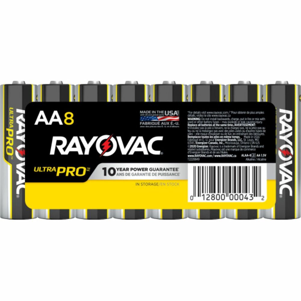 RAYALAA8J - Ultra Pro alkaline AA batteries are specially engineered for professional use. Their shrink-wrapped packaging is ideal for contract or bid business. Batteries offer a long-lasting performance and a 10-year shelf life. Mercury-free manufacturing helps minimize their environmental footprint.