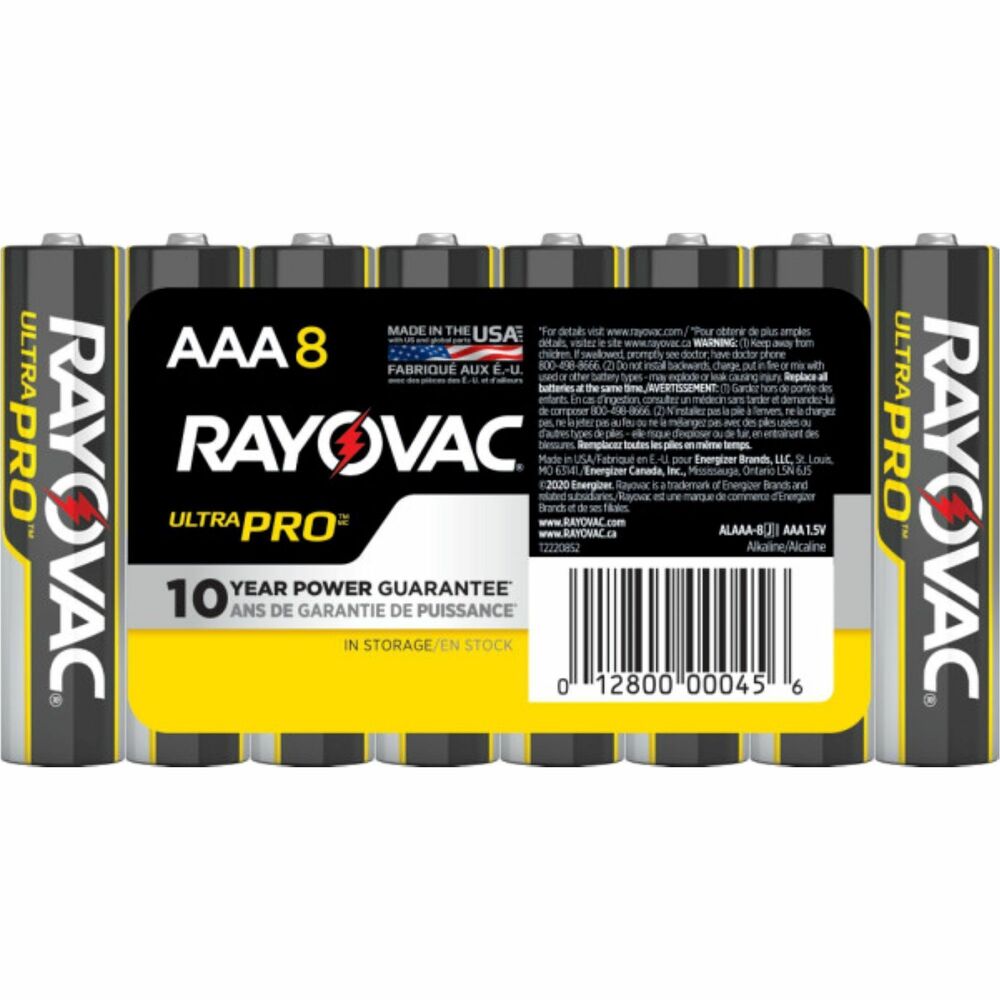 RAYALAAA8J - Ultra Pro alkaline AAA batteries are specially engineered for professional use. Their shrink-wrapped packaging is ideal for contract or bid business. Batteries offer a long-lasting performance and a 10-year shelf life. Mercury-free manufacturing helps minimize their environmental footprint.