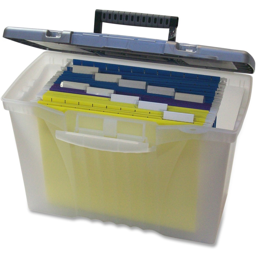 STX61511U01C - Plastic file box lets you conveniently organize your letter-size and legal-size documents in a portable design. Organizer compartment in the lid offers quick access to your pencils, pens and more. Rubberized handle allows you to comfortably carry the file box for easy transportation. Latch can be used with a padlock (sold separately) for added security.