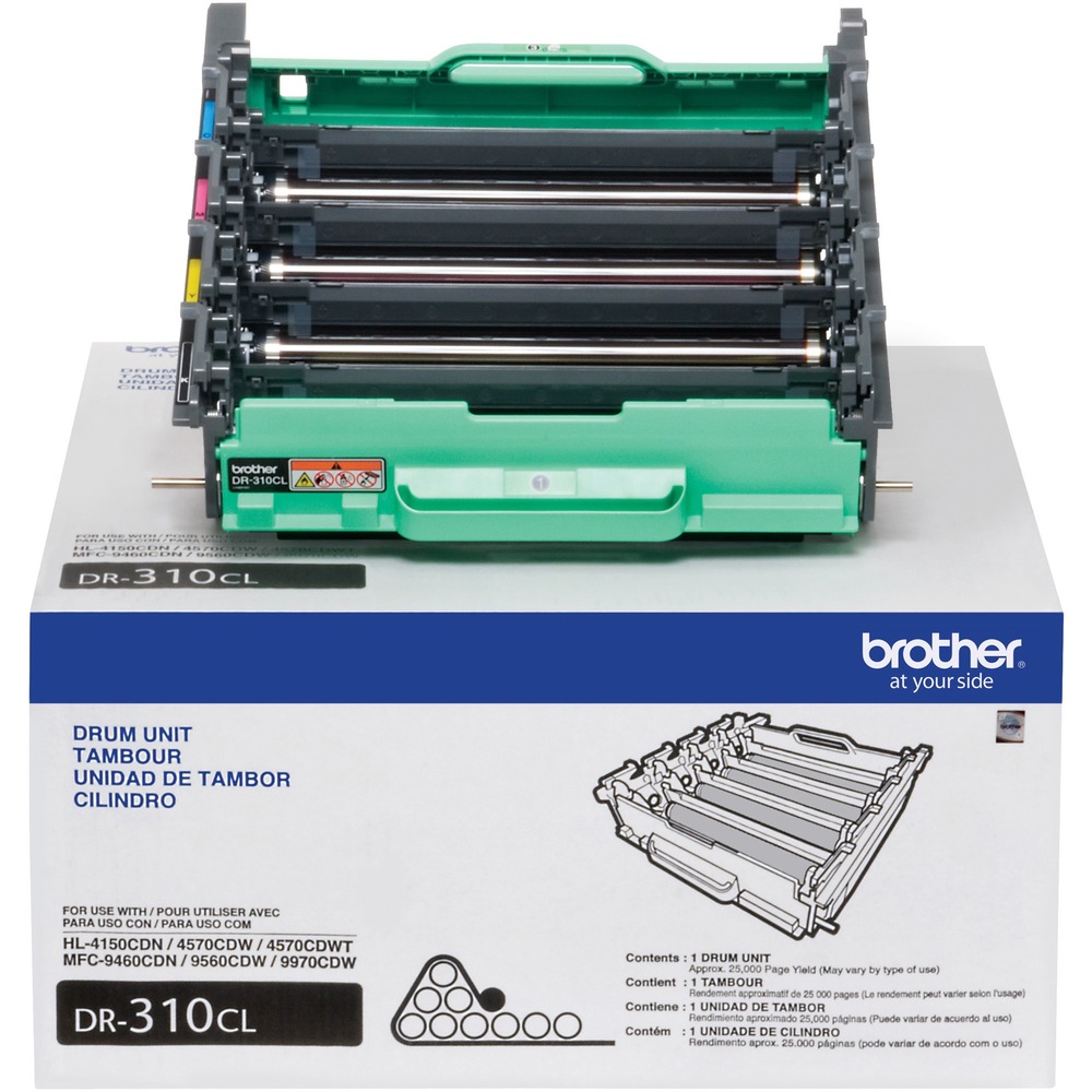 BRTDR310CL - Drum is designed for use with Brother HL-4150CDN, HL-4570CDW, HL-4570CDWT, MFC-9460CDN, MFC-9560CDW and MFC-9970CDW. All genuine Brother printer supplies are designed as part of an entire printing system to provide a superior degree of quality. Replacement drum yields approximately 25,000 pages.