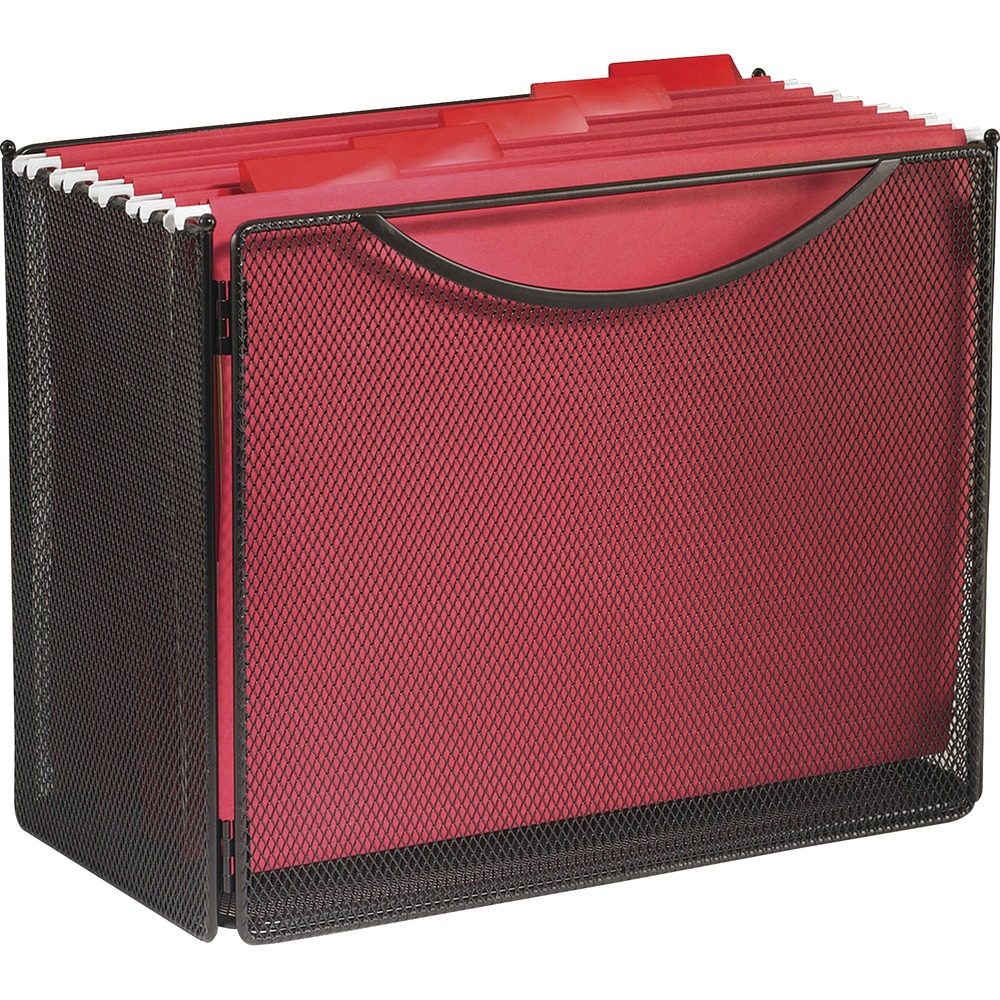 SAF2169BL - Versatile, portable, desktop file box adds style to your filing. Open top easily accommodates letter-size hanging files. Integrated handles allow easy carrying. 6" deep file box is collapsible for compact storage when not in use. Steel mesh features a powder-coat finish for durability.