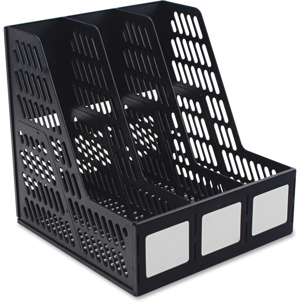 AVT34091 - Three-compartment literature file organizes your files, magazines or notebooks on your desk. Large white labels are displayed on the front to easily label each compartment. Literature file is made of plastic for a durable and lightweight design. Compartments hold letter-size documents and have an open top to store taller documents.