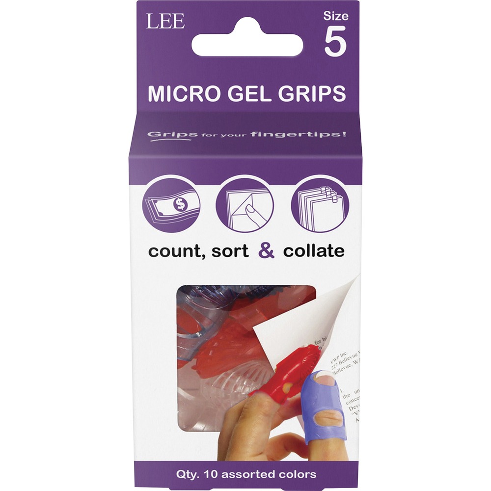 LEE61050 - Sort, collate, and handle papers with ease. Size 5 Micro Gel Grips are made of durable, flexible material with unique friction ridges that increases hand performance and reduces muscle stress. The patented Tippi design is well ventilated and features gripping ridges for counting and sorting accuracy. Material is latex-free and silicon- free as well as breathable, sweat-free and comfortable for long-term use. Open top works well with long fingernails. Fingertip grips are washable and reusable and come in assorted colors.
