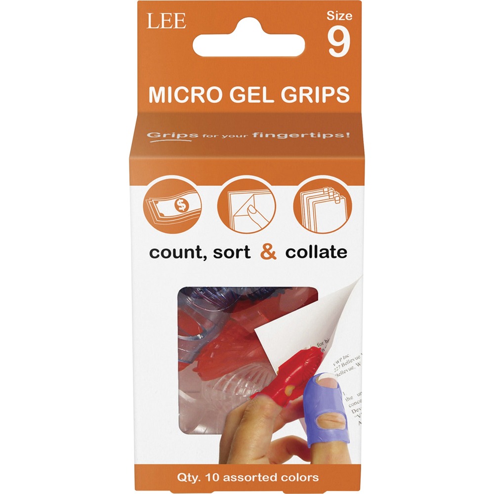 LEE61090 - Micro gel grips feature special gripping ridges to help you sort, collate, pick up papers and do dozens of other hand tasks with ease. Flexible, washable material increases your hand performance while reducing muscle stress. Well-ventilated construction allows air to circulate freely to prevent your fingers from sweating or smelling bad. Acid-free, latex-free grips are even open-ended to accommodate those with longer fingernails. Reusable gel grips are perfect for bank tellers, cashiers, mailroom clerks and more.
