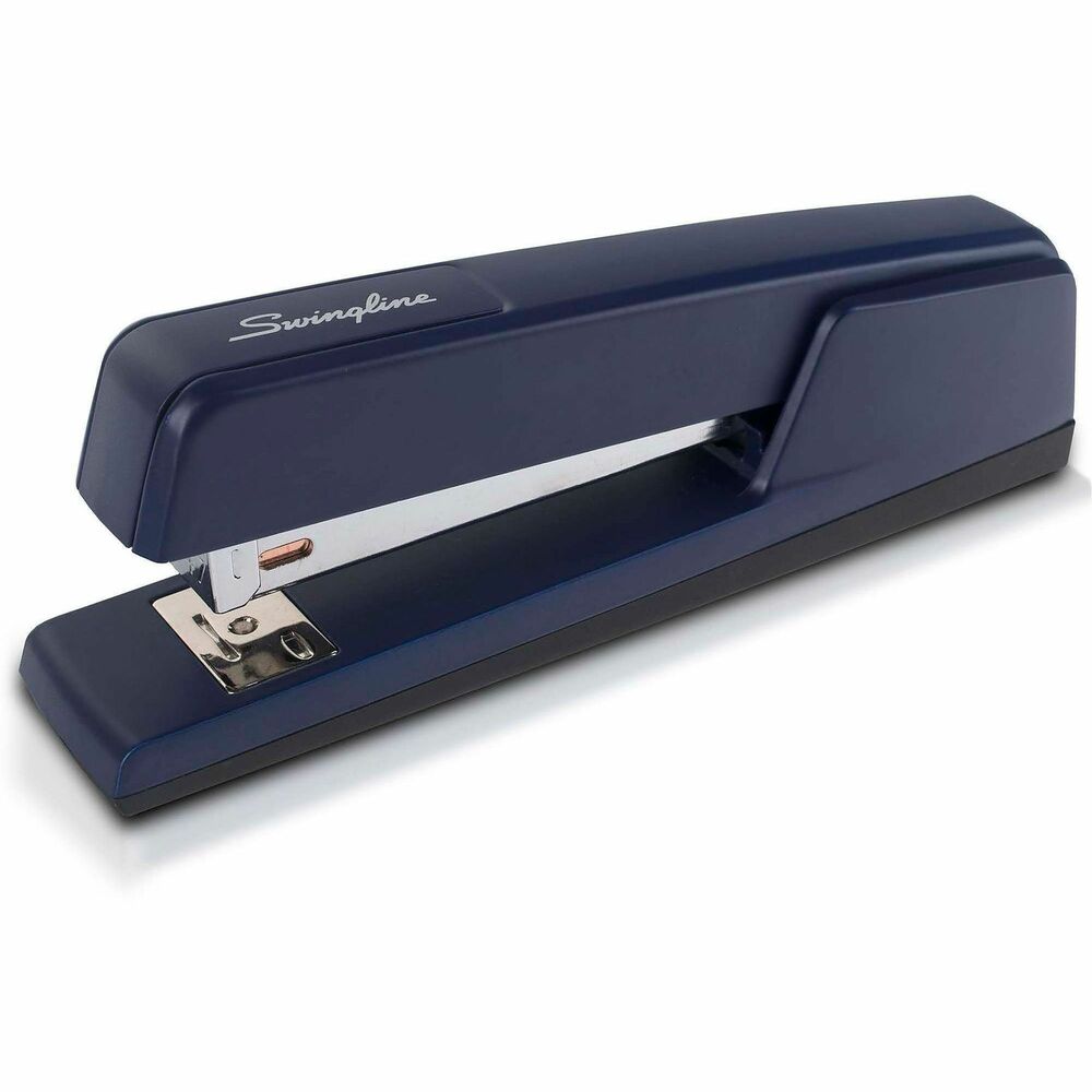SWI74724 - Classic desk stapler is simple, accurate, reliable and strong - just what you would expect from a Swingline stapler. Durable metal construction guarantees long-lasting performance without making the stapler uncomfortable to use. Superior strength allows the stapler to staple through as many as 20 sheets when packed with the recommended Swingline S.F. 4 premium staples. You can also flip open the top of the stapler and use it to tack up papers quickly and easily. A specialized inner rail enhances the stapler's stability so that it is less prone to jamming or misfiring. Positive locking latch is also included to secure the staples in the proper position once they are loaded inside the stapler. Stapler also features open-channel loading, recessed anvil that rotates for pinning, 7-1/4" long with 4" throat, die-cast base and full rubber pad.
