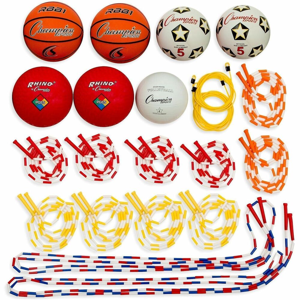 CSIUPGSET2 - Physical education kit provides the equipment you need for basketball, soccer, kickball, dodgeball, volleyball and more in one simple package. Large variety of items perfectly accommodates a wide range of preferences. Set includes a volleyball, playground balls, soccer balls, basketballs, 10' jump ropes, 12' jump ropes, 16' segmented jump ropes and 8' segmented jump ropes.