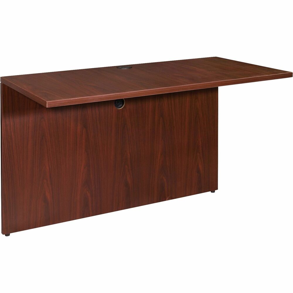 LLR69390 - Bridge is part of Lorell Essentials Series Laminate Furniture with high-quality laminate construction and metal-to-metal, cam-lock connections. Use the bridge to connect desk and credenza units smoothly into L-shaped or U-shaped configurations to make the most efficient use of your office space. It cannot be used as a freestanding unit. Mahogany laminate top is 1" thick for durability. Use the grommet hole in the top and the back panel for easy cord routing. Design also includes 3mm PVC edges and full modesty panel for privacy.
